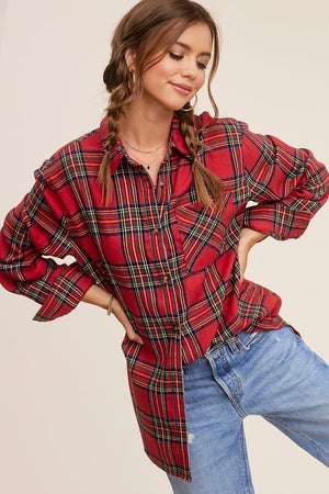 Avril Flannel Shirt in Red or Blue