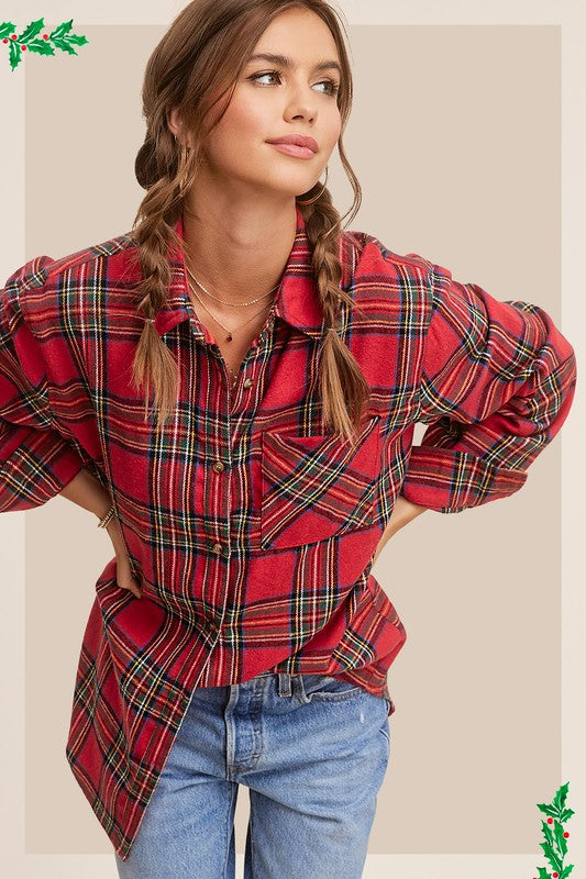 Avril Flannel Shirt in Red or Blue