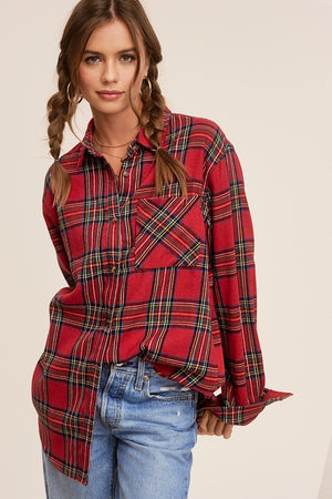 Avril Flannel Shirt in Red or Blue