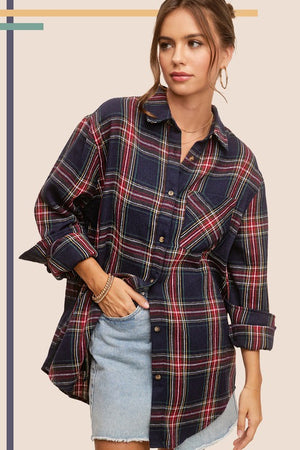 Avril Flannel Shirt in Red or Blue