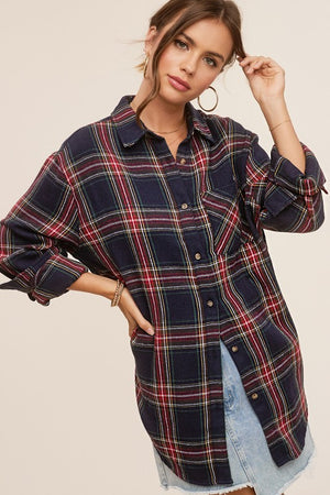 Avril Flannel Shirt in Red or Blue