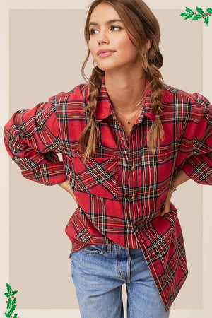 Avril Flannel Shirt in Red or Blue